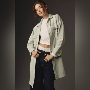 Anthropologie Pilcro Light Sage Button Front Ribbed Duster Shacket Size Small